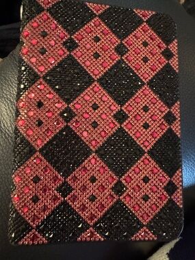 Rhinestone Checkered Black & Pink passport holder